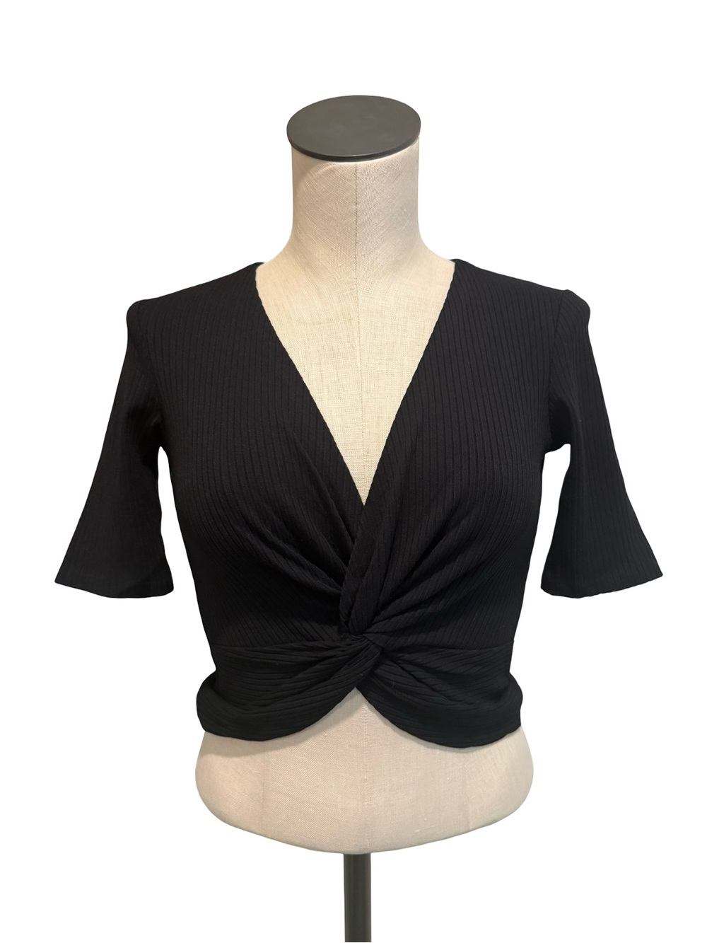 Black Twist-Front V-Neck Women's Top